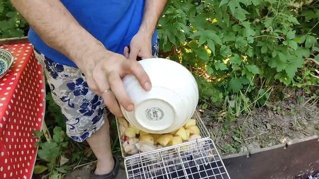 Куриные крылья и молодая картошка на гриле на решетке-сетке для мелких кусочков Forester BQ-N13? смотреть онлайн