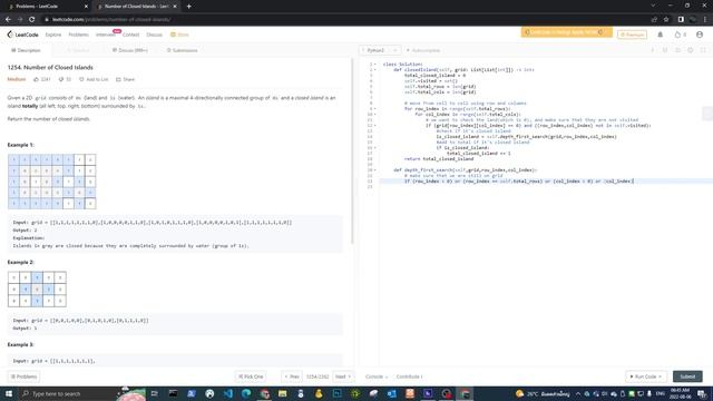 Python Leetcode 1254 Number of Closed island смотреть онлайн