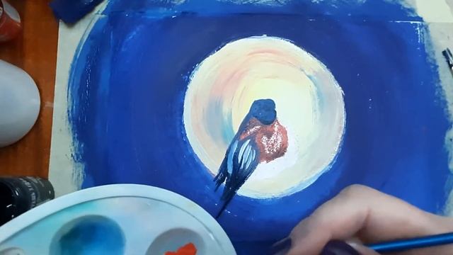 Как нарисовать снегиря на веточке рябины, красками гуашь. смотреть онлайн