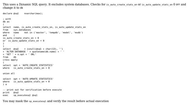 How to check AUTO_CREATE_STATISTICS/AUTO_UPDATE_STATISTICS is enabled for database? (2 Solutions!!) смотреть онлайн