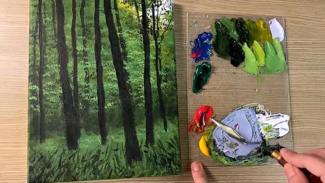 Acrylic Painting Forest Birch Trees Landscape