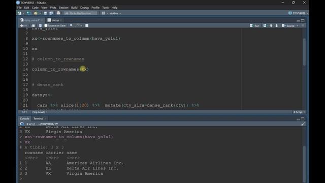 DPLYR- dense_rank(), rownames_to_column, column_to_rownames смотреть онлайн