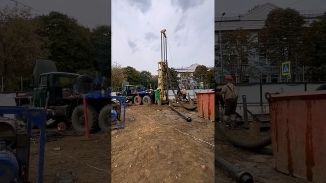 ?Установка буровой штанги. Бурение скважин с обратной промывкой. Осушение строительного котлована ? смотреть онлайн