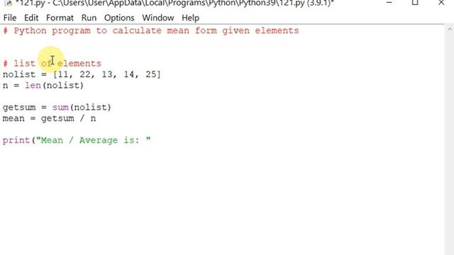 Python program to calculate mean form given elements смотреть онлайн