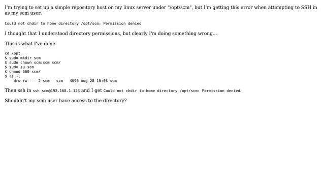 DevOps & SysAdmins: Could not chdir to home directory /opt/scm: Permission denied смотреть онлайн