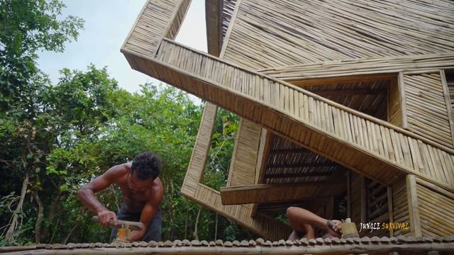 Build The Most Beautiful Bamboo Swimming Pool Villa Using Ancient Skills by Jungle Survival смотреть онлайн