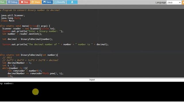 Java Program to convert binary number to decimal смотреть онлайн