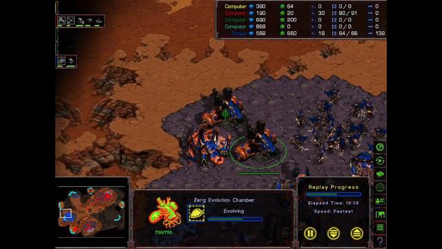 StarCraft: Brood War - Zergus VS 4PC - карта SandStorm с комментариями смотреть онлайн