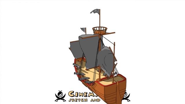 Cartoon Pirate Ship - Cinema 4D Sketch and Toon 3D Model смотреть онлайн