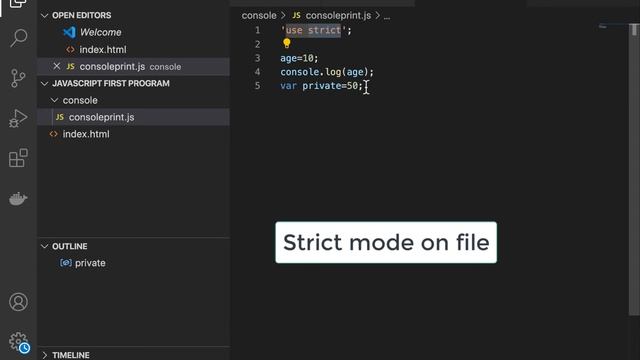 10. Activating Strict Mode in JavaScript|Strict Mode -'use strict' JavaScript tutorial for beginner смотреть онлайн