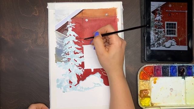 как нарисовать акварелью открытка акварелью скоро Новый год Watercolor Winter Postcard