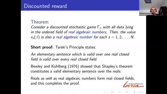Zero-Sum Stochastic Games Over The Field Of Real Algebraic Numbers, Konstantin Avrachenkov