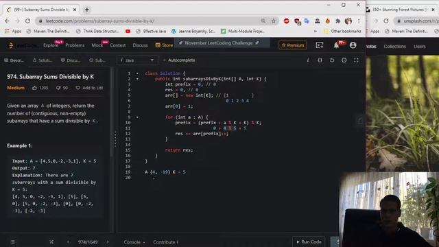 LeetCode 974. Subarray Sums Divisible by K Solution Explained - Java смотреть онлайн