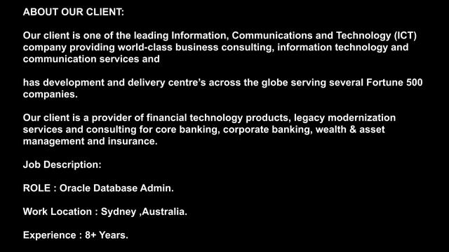 Innovate IT | Oracle Database Admin | Sydney , Australia. смотреть онлайн