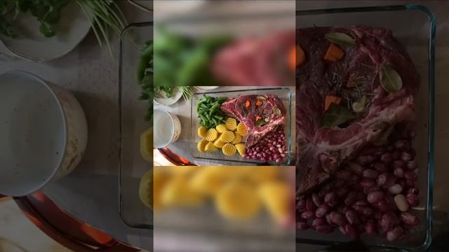 Телятина нашпигованная морковью и чесноком с овощами. смотреть онлайн