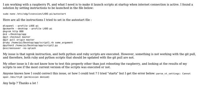 How can I make git pull work at startup on a raspberry pi using autostart ? (network connection... смотреть онлайн