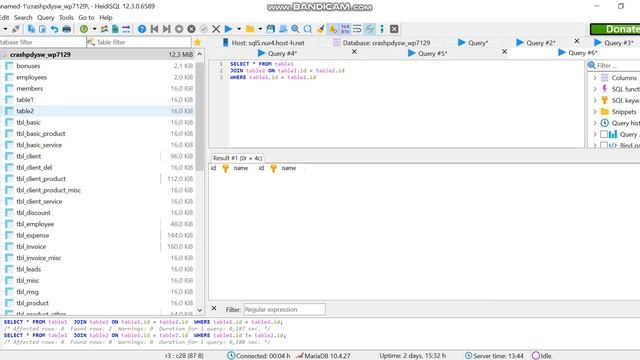 How select from two tables(Table1 and Table2) where the id column's value match using JOIN смотреть онлайн