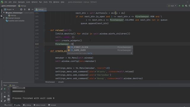 Игра "Сапер" на Python, перезапуск игры. Minesweeper in Python Tkinter смотреть онлайн