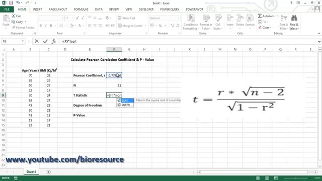 How to calculate Pearson correlation coefficient and p-value in excel смотреть онлайн