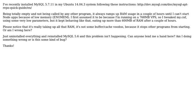 Databases: MySQL 5.7 + Ubuntu 14.04 eating up my RAM (2 Solutions!!) смотреть онлайн