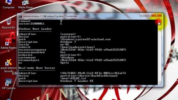 How to remove windows 7 loader xe from boot manager using CMD