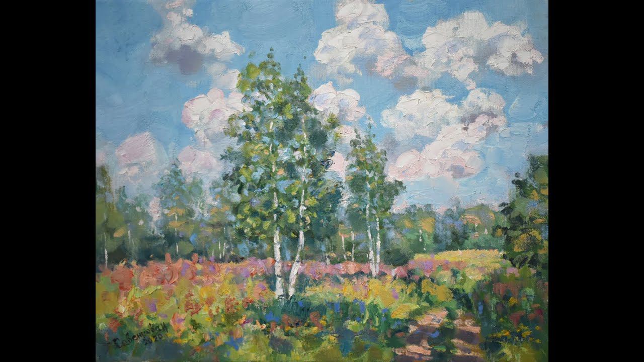 Summer Landscape Original Art Nature Birches Painting Impressionism