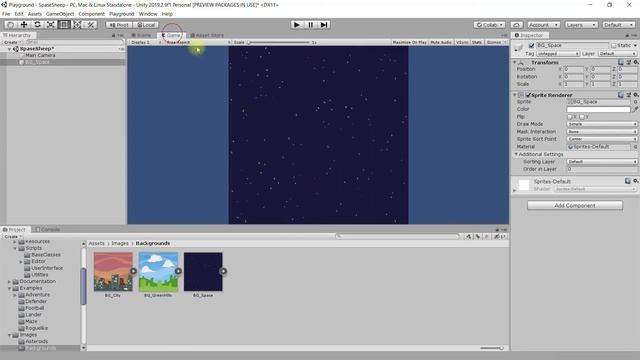 Unity PlayGround 2 - Космическое приключение: подготовка фона сцены смотреть онлайн