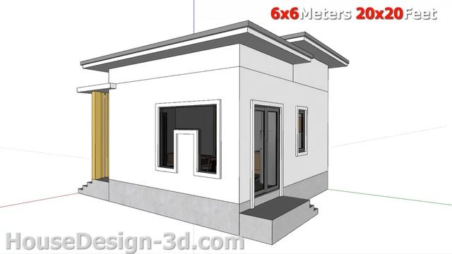 Small House Plans 6x6 Meters with One Bedroom Flat Roof 20x20 Feet смотреть онлайн