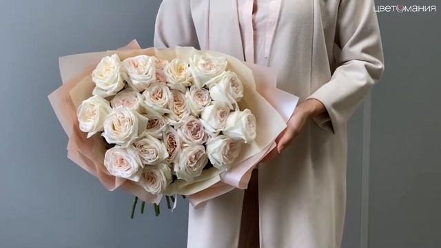 Обзор букета из 25 ароматных роз Вайт Охара смотреть онлайн