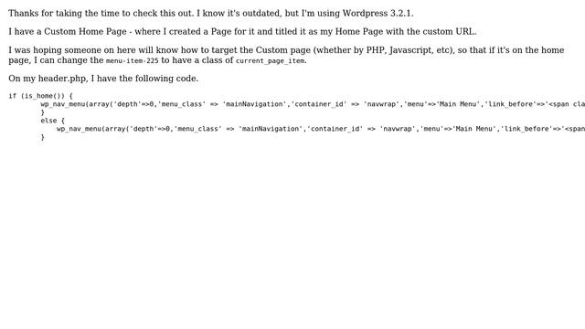 Wordpress: if is_home(), change class of menu-item-225 of wp_nav_menu смотреть онлайн