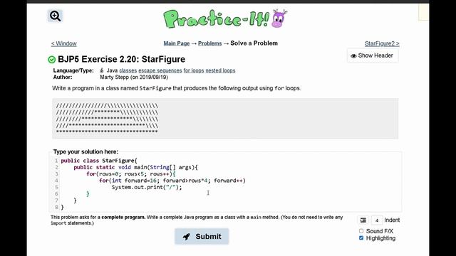Java Practice It || 2.20 StarFigure || nested for loops смотреть онлайн