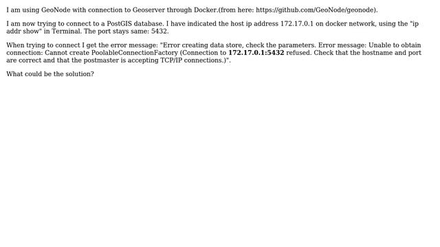 GIS: Connection Error: Add PostGIS Database on Geoserver through Docker on Geonode: смотреть онлайн