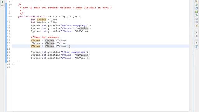 HOW TO SWAP TWO NUMBERS WITHOUT USING TEMPORARY VARIABLE IN JAVA DEMO смотреть онлайн