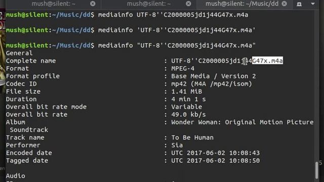 Terminal : I Using Mediainfo + Grep to Show Me Less Metadata From Randoname.m4a File On My Computer смотреть онлайн