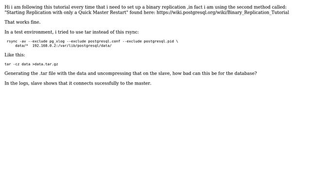Databases: What happen if i start a Postgresql replication using tar смотреть онлайн