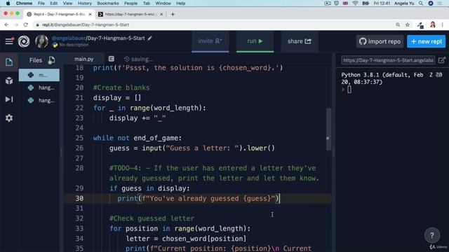 Day 7 - Hangman - 12 Challenge 5 Solution - How to Add ASCII Art and Improve the UI смотреть онлайн
