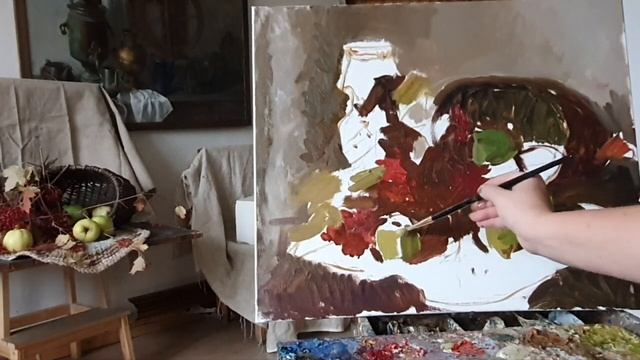 Осенний натюрморт. Живопись маслом. смотреть онлайн