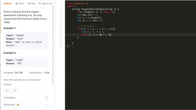Longest Palindromic Substring | LeetCode 5 | C++, Java, Python смотреть онлайн