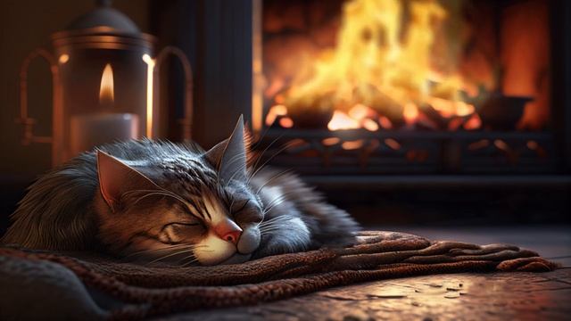Наслаждайтесь мурчащим котом, спящим у уютного камина расслабляющие звуки для спокойной ночи смотреть онлайн