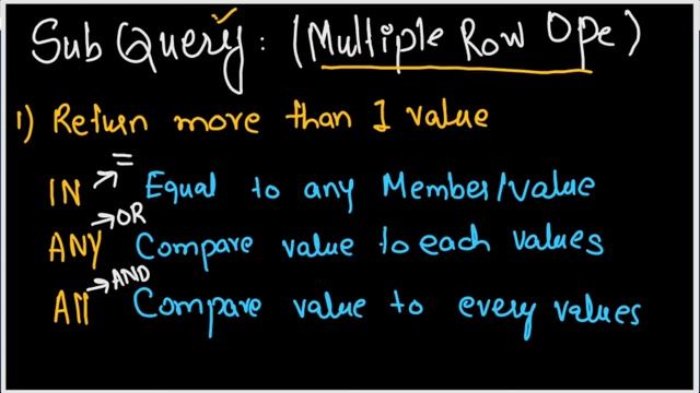 Subquery with Operators | Single Row Operator | Multiple Row Operator ( IN,ALL,ANY) | смотреть онлайн