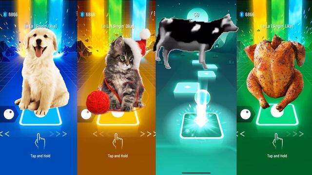 Cute Dog vs Cute Cat vs Cow vs Chicken, Tiles Hop EDM Rush! смотреть онлайн