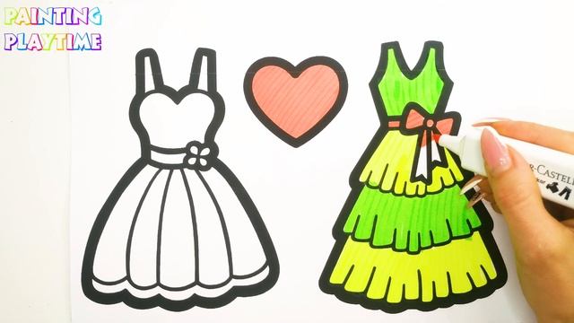 Two Beautiful Dresses Drawing & Coloring for Kids and Toddlers ?? смотреть онлайн
