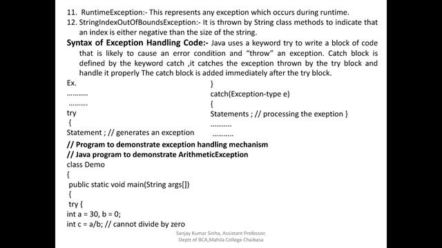 Object Oriented Programming in JAVA (Managing Errors &Exceptions), BCA 4th sem, 11 Lecture смотреть онлайн