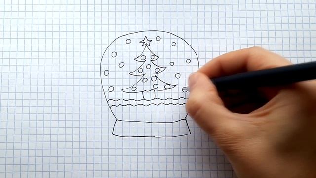 Рисуем простые рисунки #58. Как нарисовать Новогодний Снежный Шар - рисунки на новогоднюю тему смотреть онлайн
