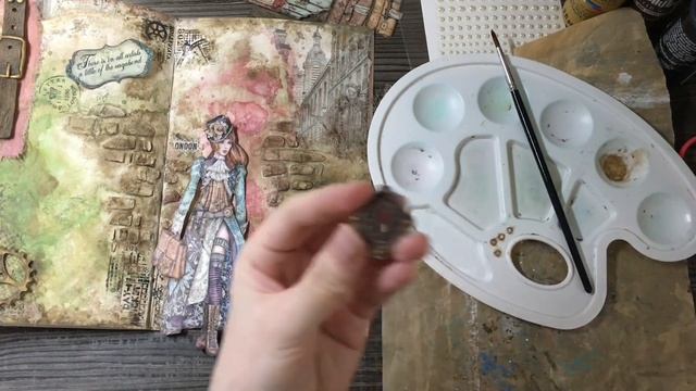 Mixed media Grungy Industrial Art journal with Stamperia Lady Vagabond paper,molds,stencils смотреть онлайн