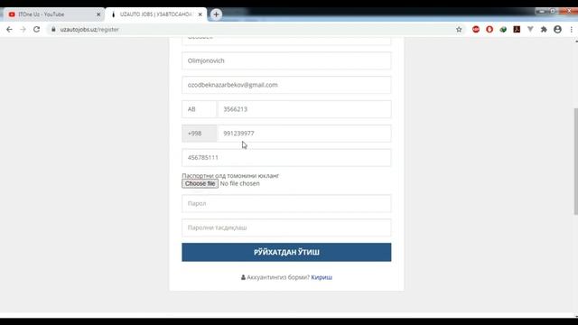 Uzautojobs.uz Saytiga Kirish Va Ro'yxatdan O'tish - Uzautojobs.uz | ITOne Uz