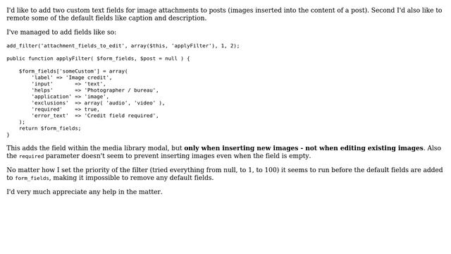 Wordpress: Adding fields to attachment - only shows when inserting new attachments смотреть онлайн