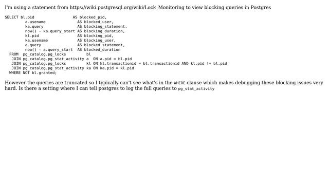 Databases: How to view full blocking postgres queries? смотреть онлайн