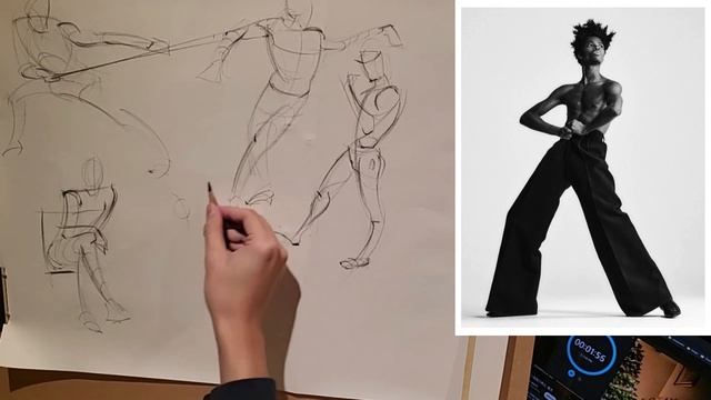 practice gesture drawing with me - 2 minutes pose - G01 смотреть онлайн