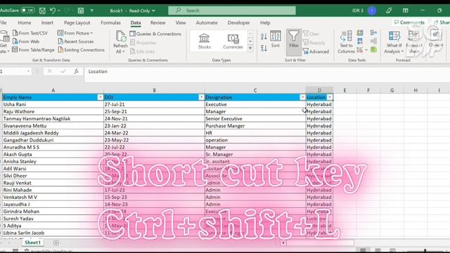 How to keep a filter in Excel.#. short cut key# Ctrl+shift+L смотреть онлайн